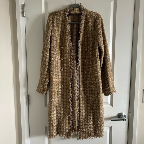 Elie Tahari Sparkle Desert Plaid Tweed Cardigan, Size Large - Picture 1 of 9